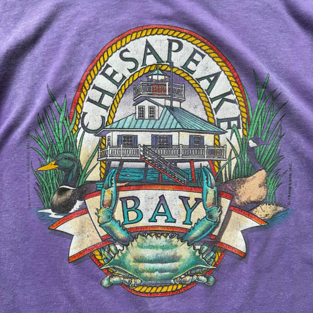 Vintage 80s Hanes Chesapeake Bay Duck Graphic Tee Purple USA Size L
